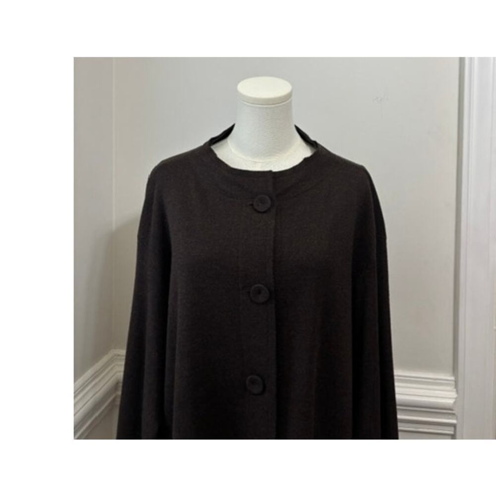 Eileen Fisher Jacket Cardigan Blazer XL 100% Wool Brown Button Front Classy - Picture 6 of 7